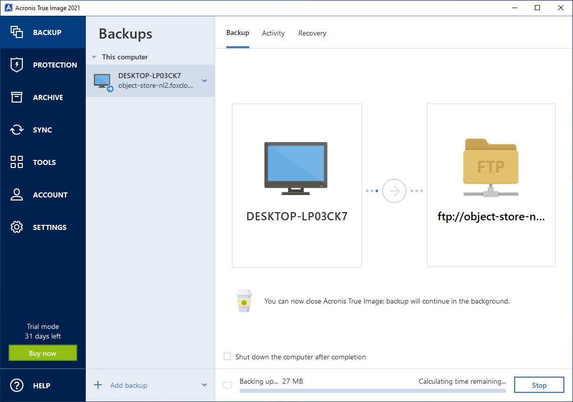 acronis true image how long to backup to cloud